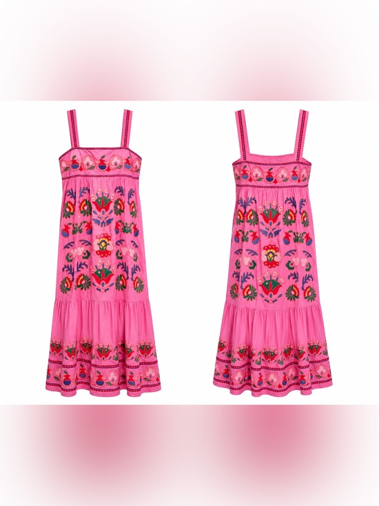 j. marie Dresses & Skirts - Embroidered 100% cotton Pink Sundress with Floral Motif